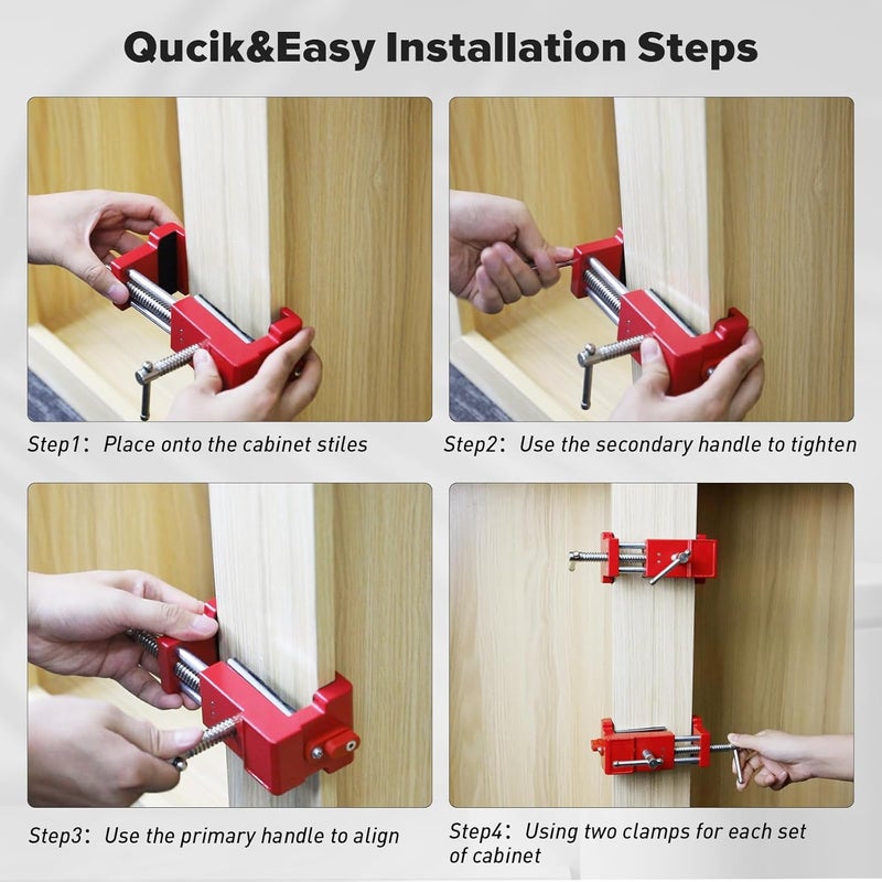 Sebupar Cabinet Clamps, Cabinet Installation Cabinetry Clamps Face Frame Clamps Tools with Two Side Screws and Alignment Plate, 2 Pack, Red - Image 4